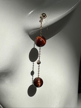 14k real solid gold Tiger eye  Drop Earrings